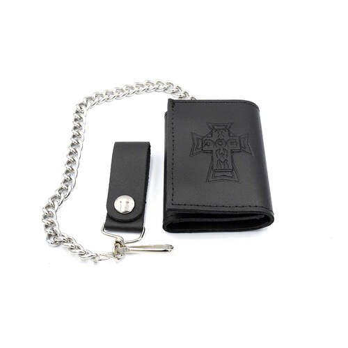 Dogtown Leather Chain Wallet Trifold Vintage Cross Black
