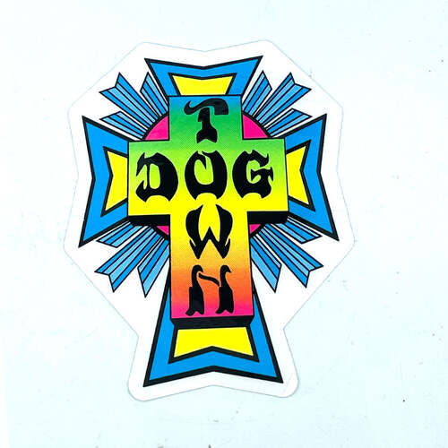 Dogtown Sticker 4" 80s Cross Logo Neon