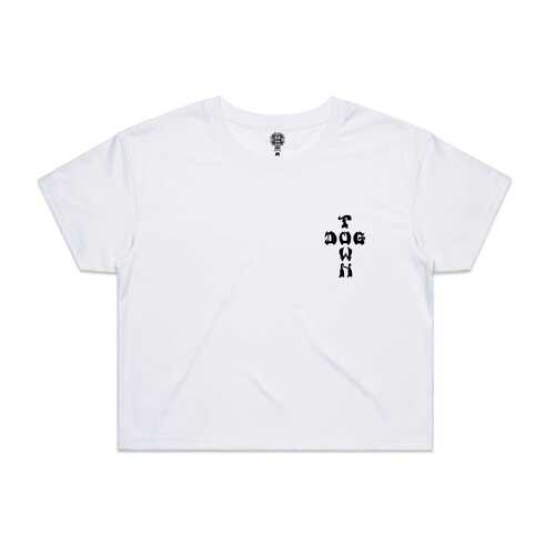 Dogtown Women's Crop Tee Mono Cross Logo White