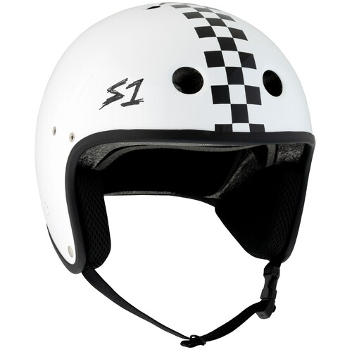 S-One Helmet Retro Lifer E-Helmet White Gloss/ Black Checkers