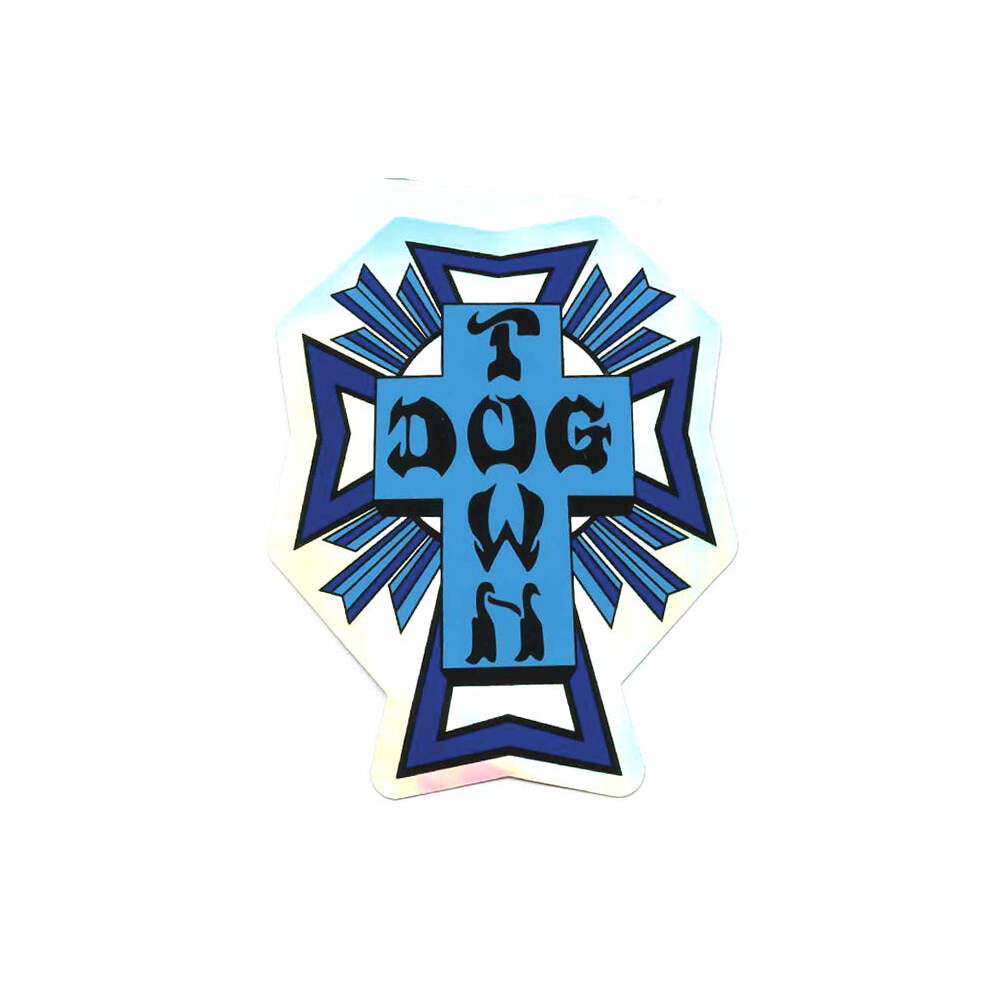 Dogtown Sticker 4" 80s Cross Logo Holographic Blue