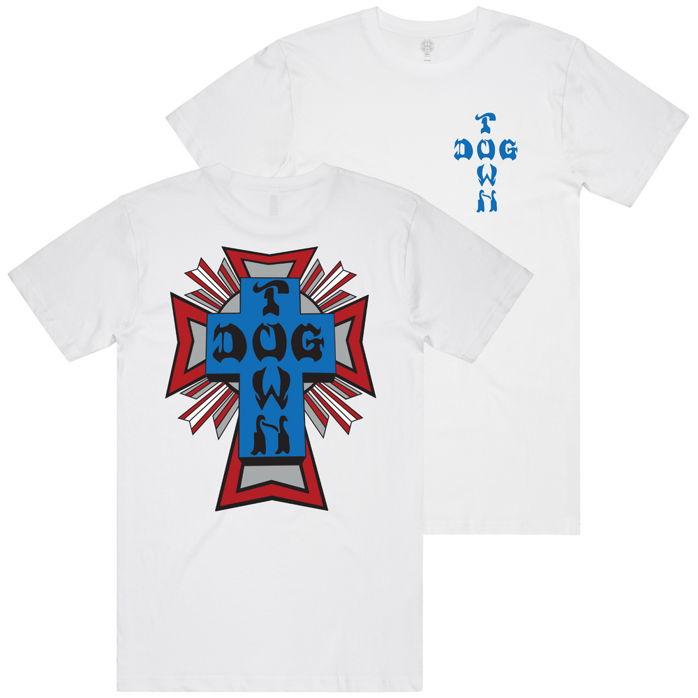 Dogtown Tee Blue/Grey/Red Logo (S) White