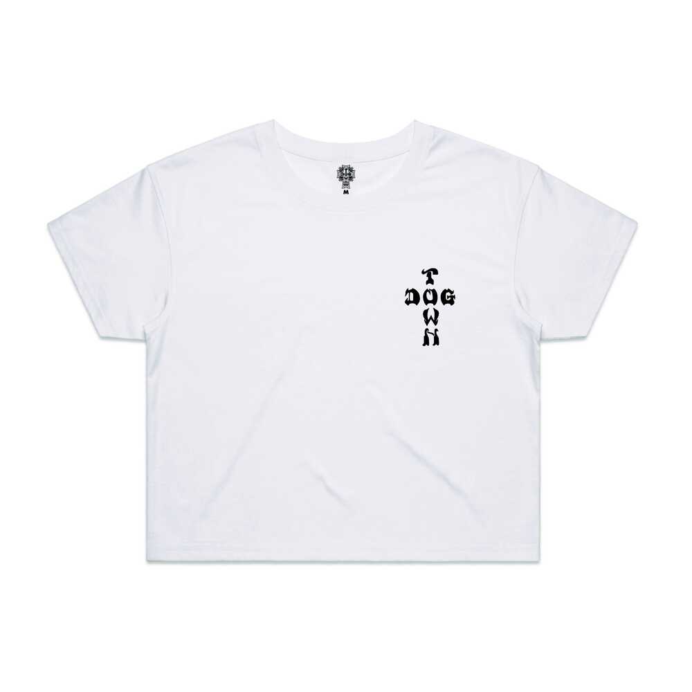 Dogtown Women's Crop Tee Mono Cross Logo (XS) White