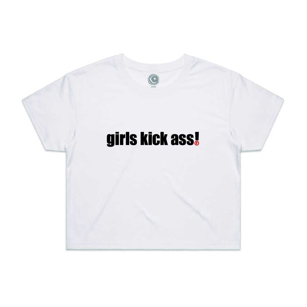 Foundation Women's Crop Tee Girls Kick Ass (XS) White